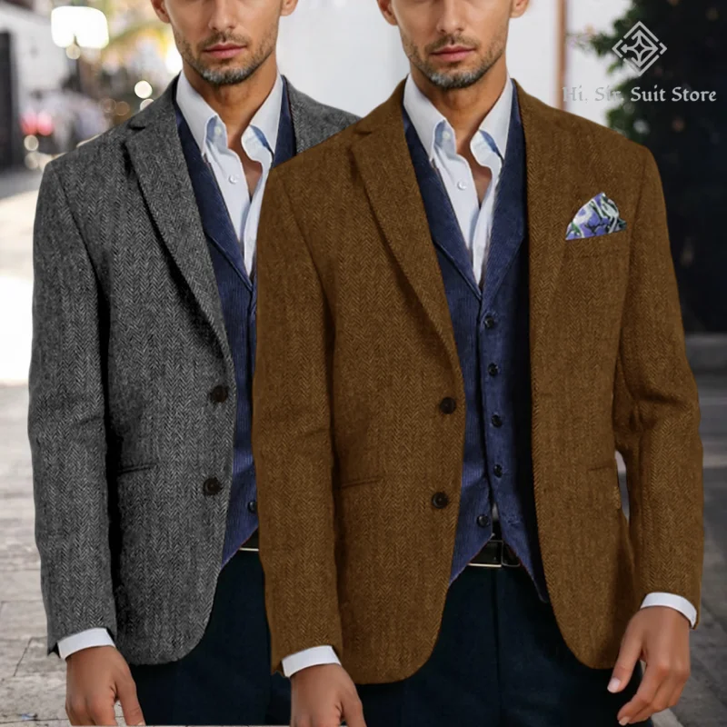 

Новый мужской деловой повседневный костюм, пиджак с узором «елочка», жених, шафер, свадебный костюм для церемоний, банкета, мужской размер, пиджак