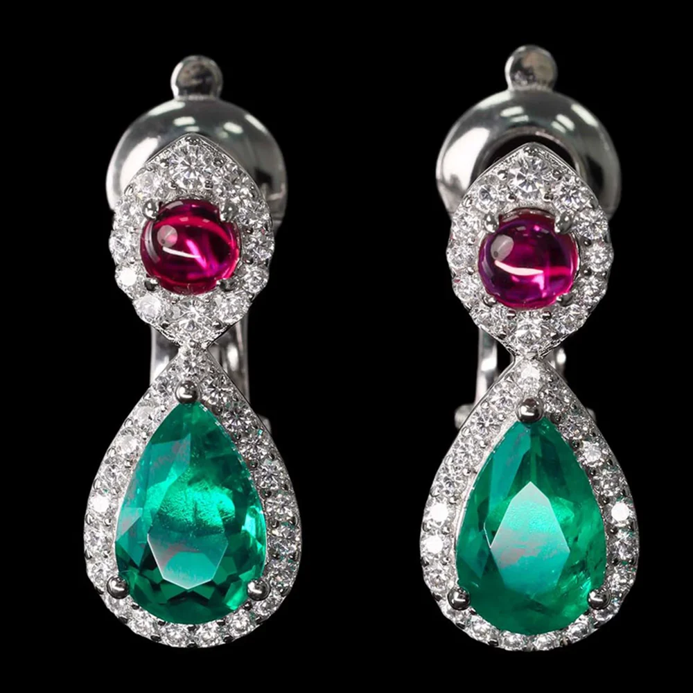

KQDANCE New 925 Silver 1 Ct Lab Sapphire Emerald Carbon Diamonds Water Drop Dangle Wedding Engagement Earrings Fine Jewelry
