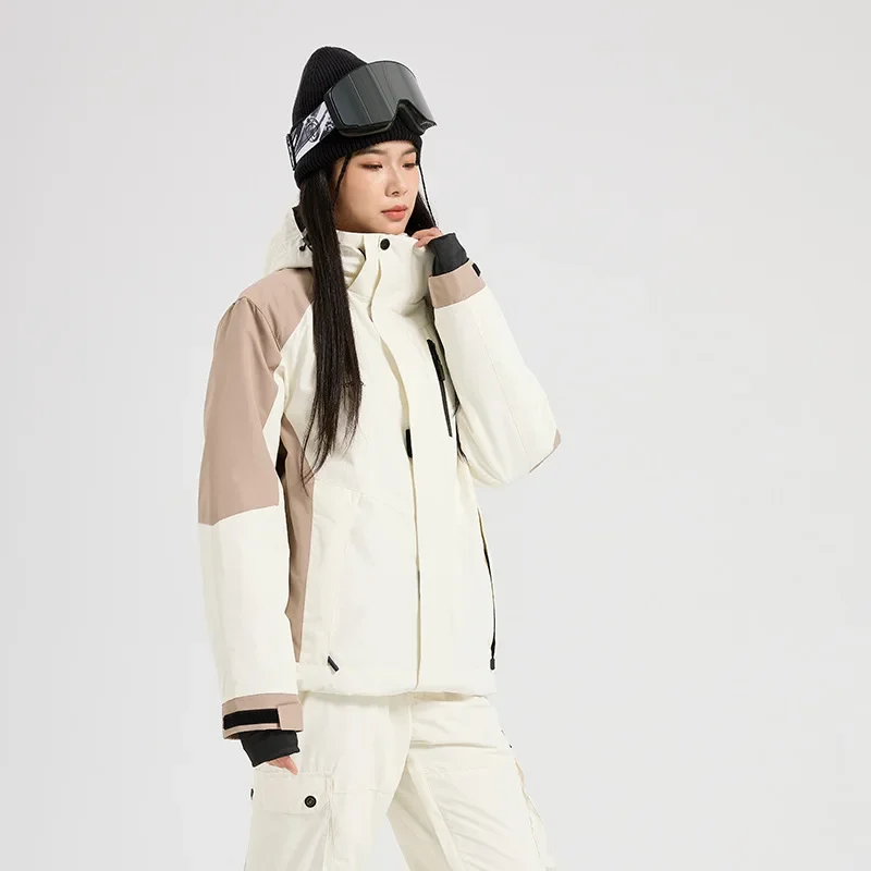 New Women's Winter Outdoor Skiing Jacket Waterproof Windproof Breathable Hooded Skiing Jacket Solid Color Casual Sports Jacket