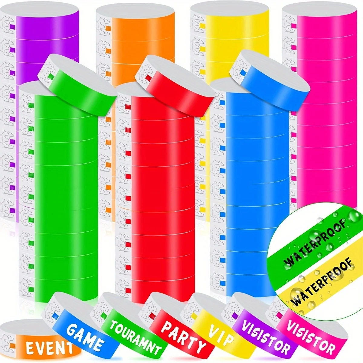 أساور معصم Tyvek الملونة، أساور مناسبات مقاومة للعبث للحفلات والحفلات الموسيقية والتحكم في الوصول VIP، وتحديد الدخول المقاوم للماء