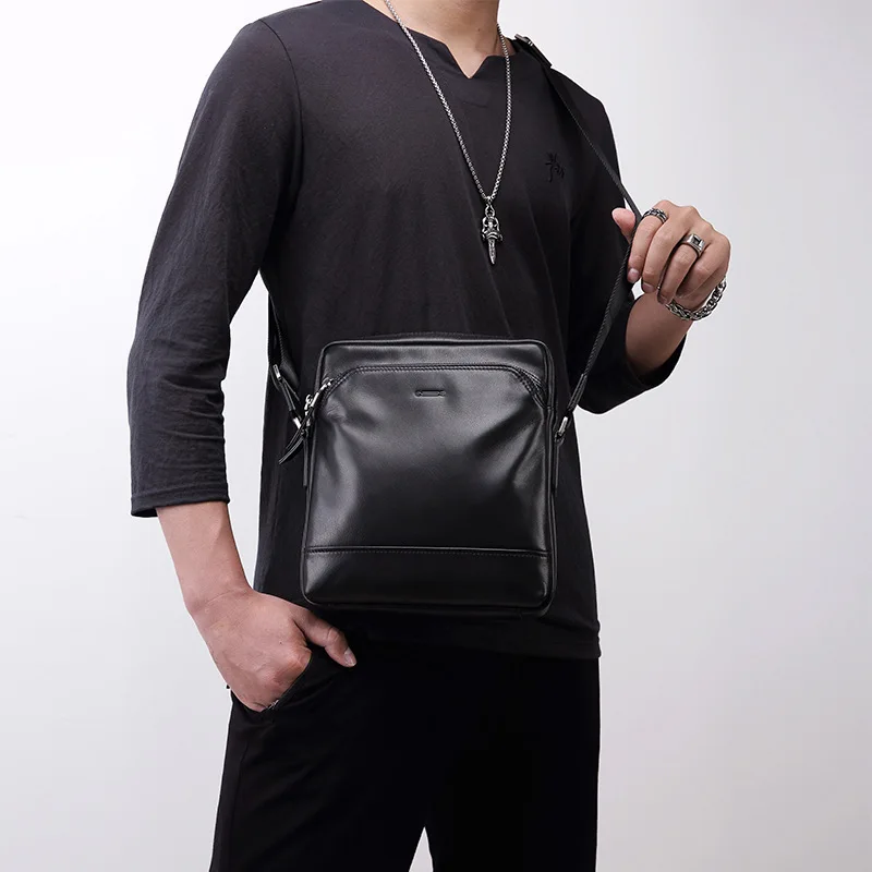 

Men's genuine leather light luxury single-shoulder bag, vertical square simple and lightweight travel crossbody bag