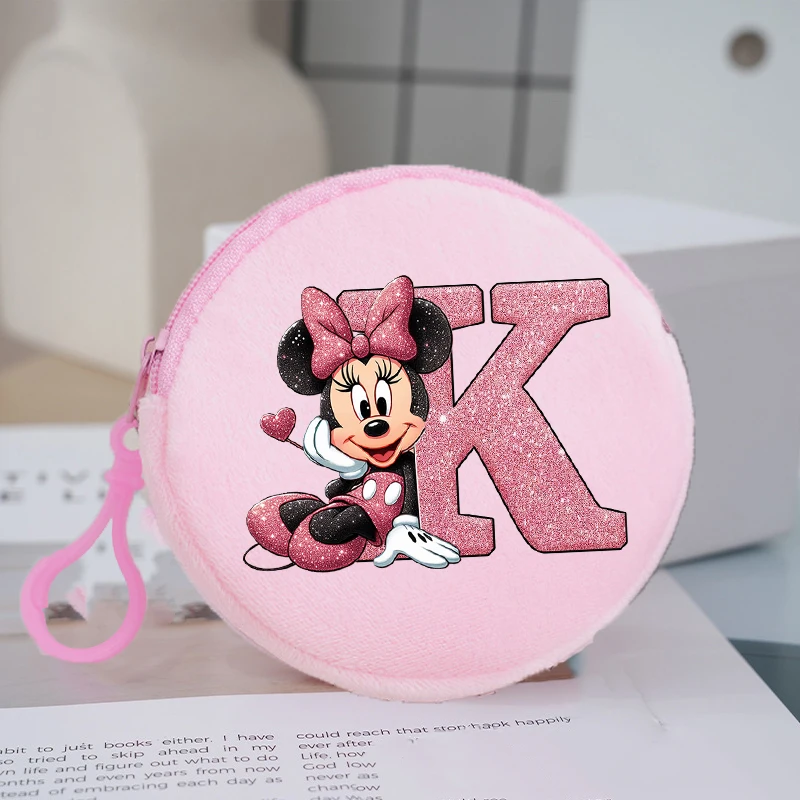 ديزني ميكي ميني ماوس جولة محفظة للعملة أنيمي مطبوعة رسالة محافظ الأطفال صغيرة سستة تخزين أكياس مفتاح كيس مزموم هدية