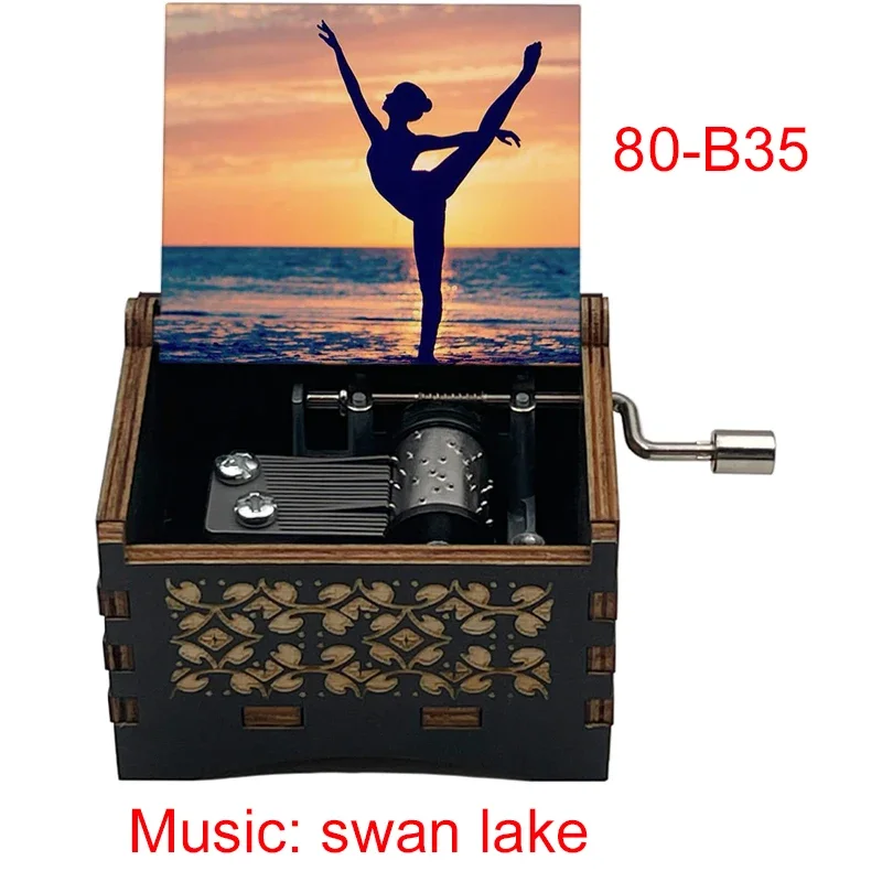 مخصص سوان ليك صندوق تشغيل الموسيقى ، أسود خشبي 18 ملاحظة الموسيقية ، راقصة الباليه اللون طباعة سلم الاطفال لعبة أصدقاء هدايا عيد ميلاد لطيف #3
