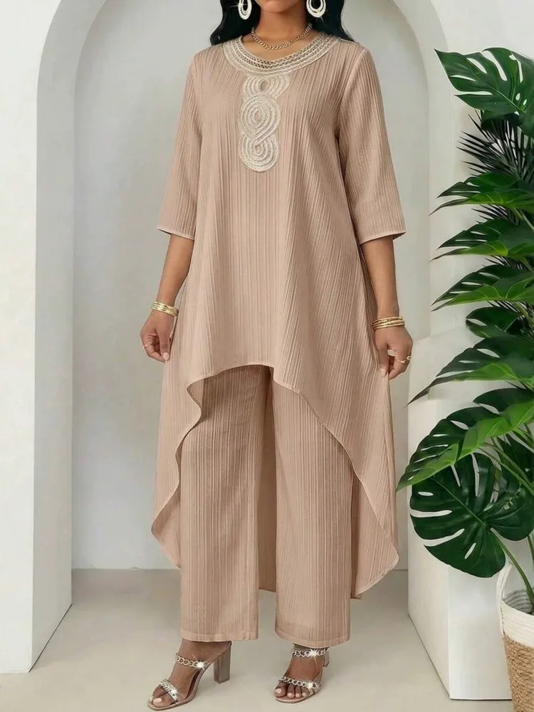 

2 Piece Women Sets 2026 New Plus Size Summer Autumn Matching Big Size Two Pieces Sets Top And Pants Suits Outfits Clothing