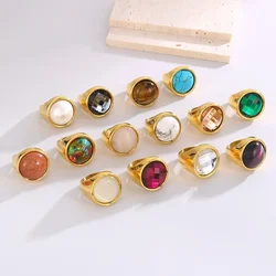 22mm Stainless Steel Charm Stone Rings for Women Trendy Colorful Glass Shell Pearl Rings Wedding Party Jewelry Gifts