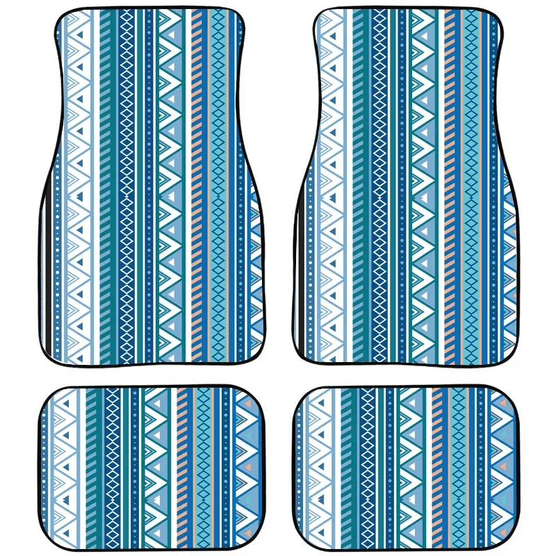 Ethnic Stripe Printed Full Set 4PCs Car Foot Pad Rubber Backing Stain-resistant Non-slip Automobile Ground Mat