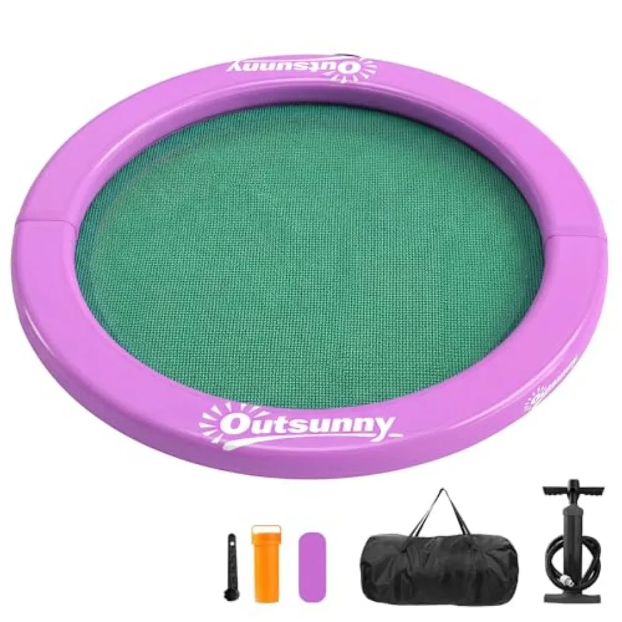 

8FT inflatable water hammock for lakes pools oceans: heavy-duty PVC mesh raft in blue ultra-stable floating dock platform with