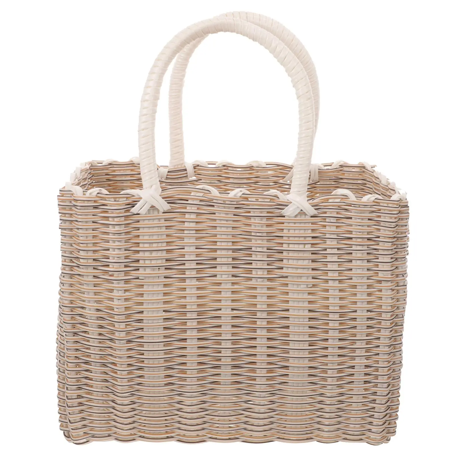 Shopping Basket Small Baskets Handles Foldable Hollow Desktop Plastic Vegetable Storage Beige Square Medium Portable Organizer