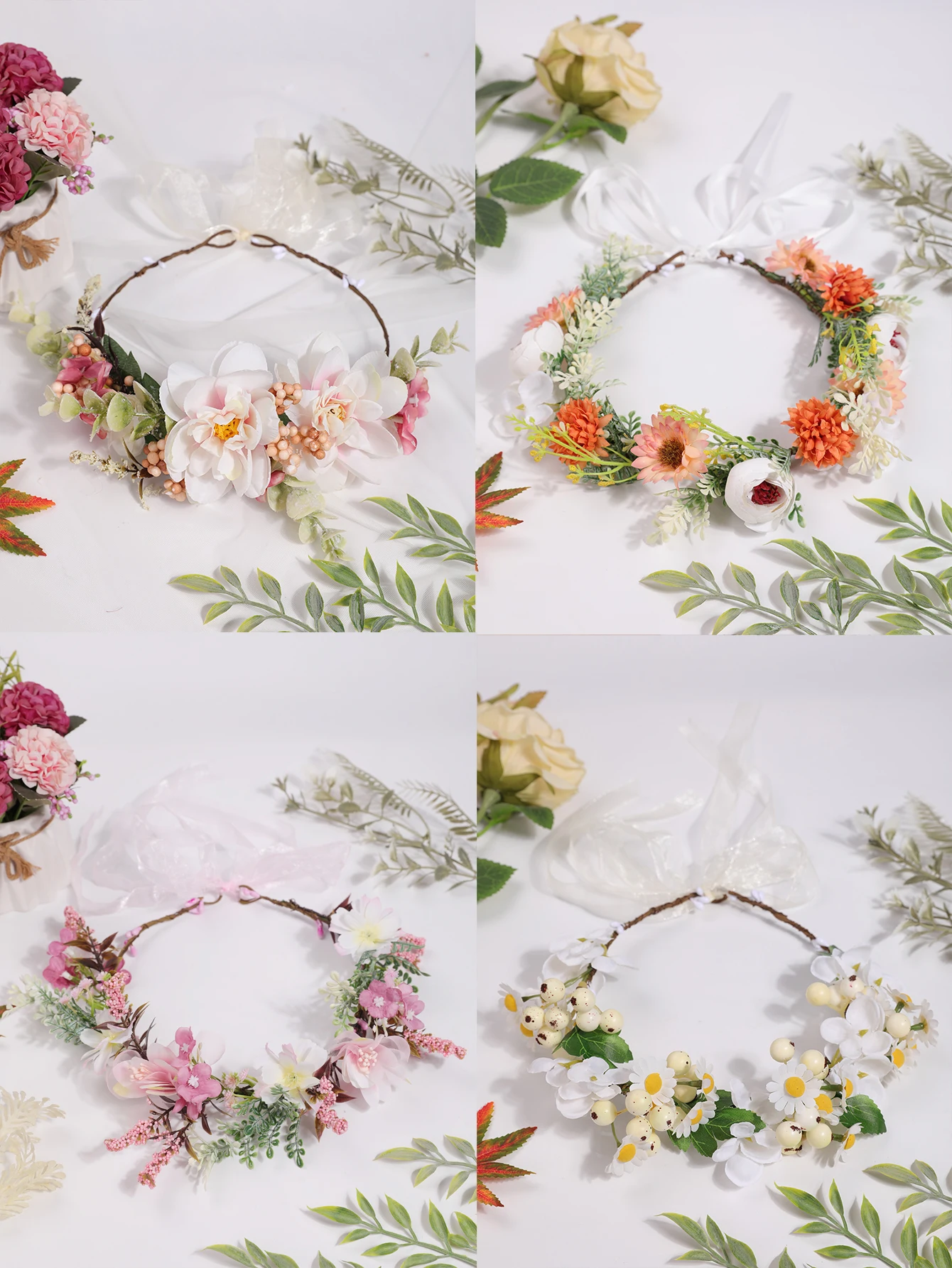 A female super Sensen department simulation flower flower seaside vacation tour shot headwear wreath