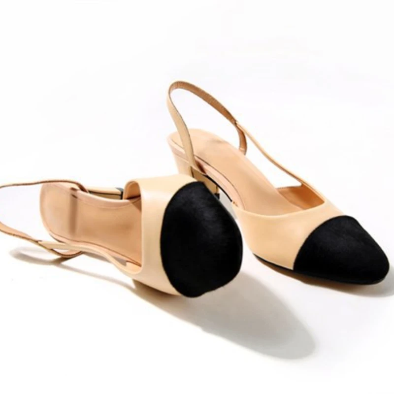 Mixed Color Chunky Single Shoes Women Summer Patchwork Shallow Sandals Side Cut Out Stretch Back Strap Slip on Slingback Sandals