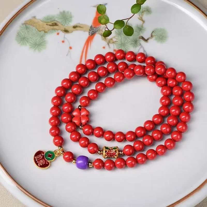 

High-content natural premium red sand multi- three-loop , fashionable ethnic style bracelet