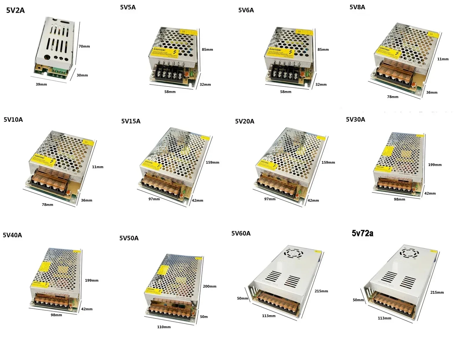 Switch LED power driver 110V 220V AC to DC 5V 2A 6A 10A 20A 30A 40A 50A 60A 72A 5V power transformer