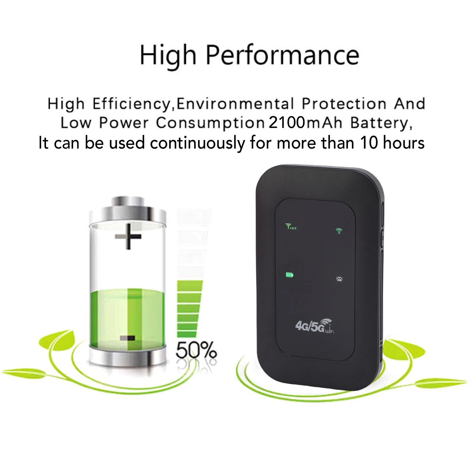 4GWiFi Hotspot Supports 10 Connected Devices LTE Mobile Router for Travel 300Mbps High Speed SIM Card Slot Color LED Display