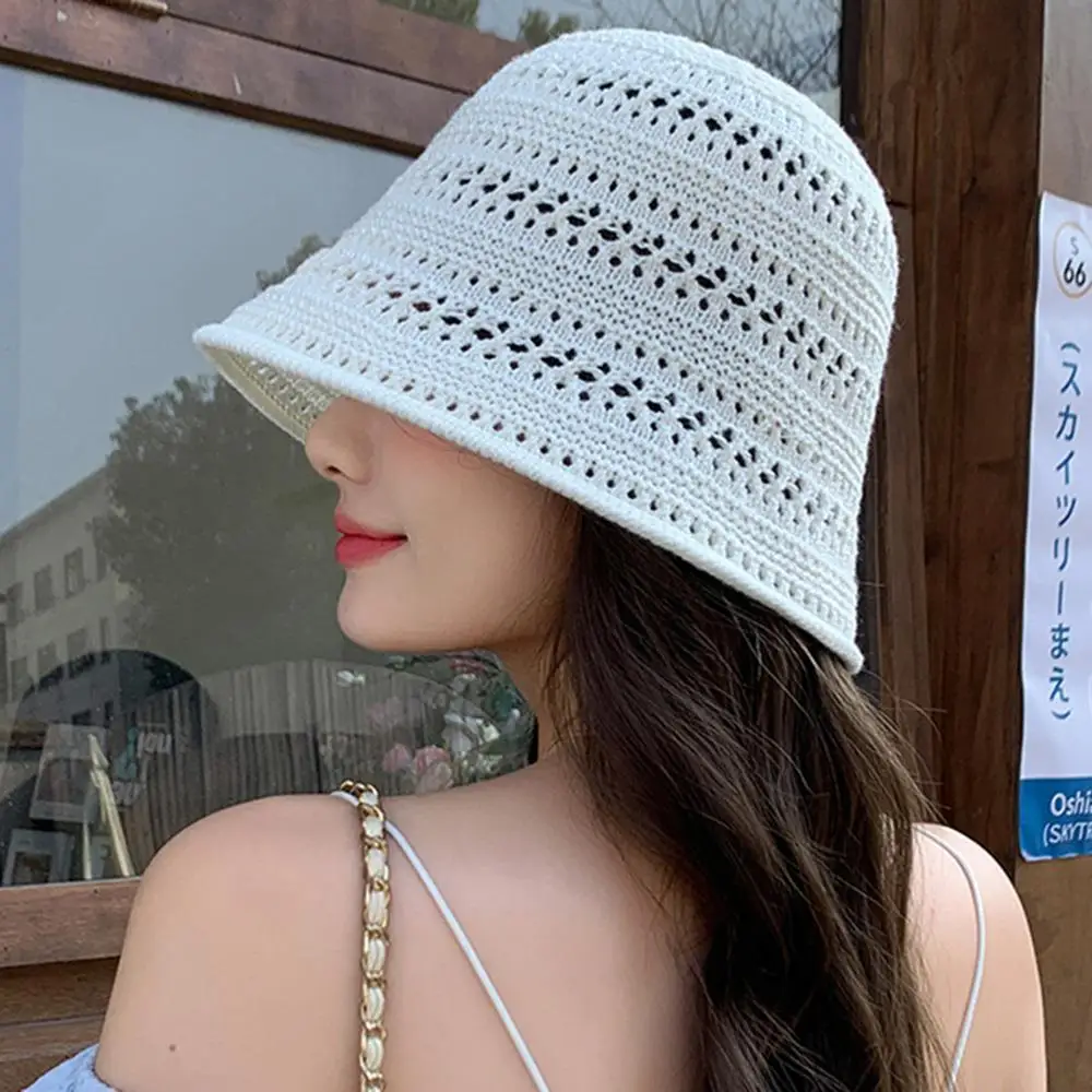 

Summer Bucket Hat Fisherman Hat Women Hollow Out Sun Hat Outdoor Casual Versatile Panama Hats Crochet Foldable Caps Beach Cap
