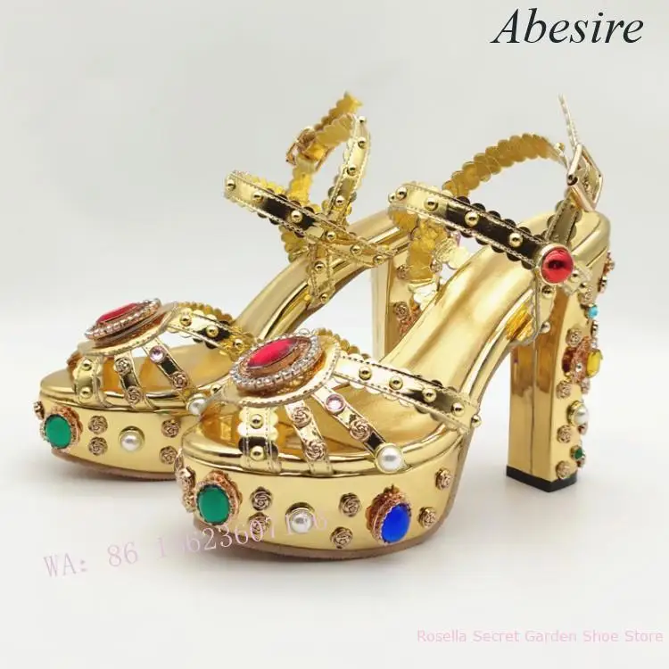 

New Fashionable and Dazzling Crystal Gemstone Waterproof Platform with Increased Thick Heel Women's High Heel Sandals