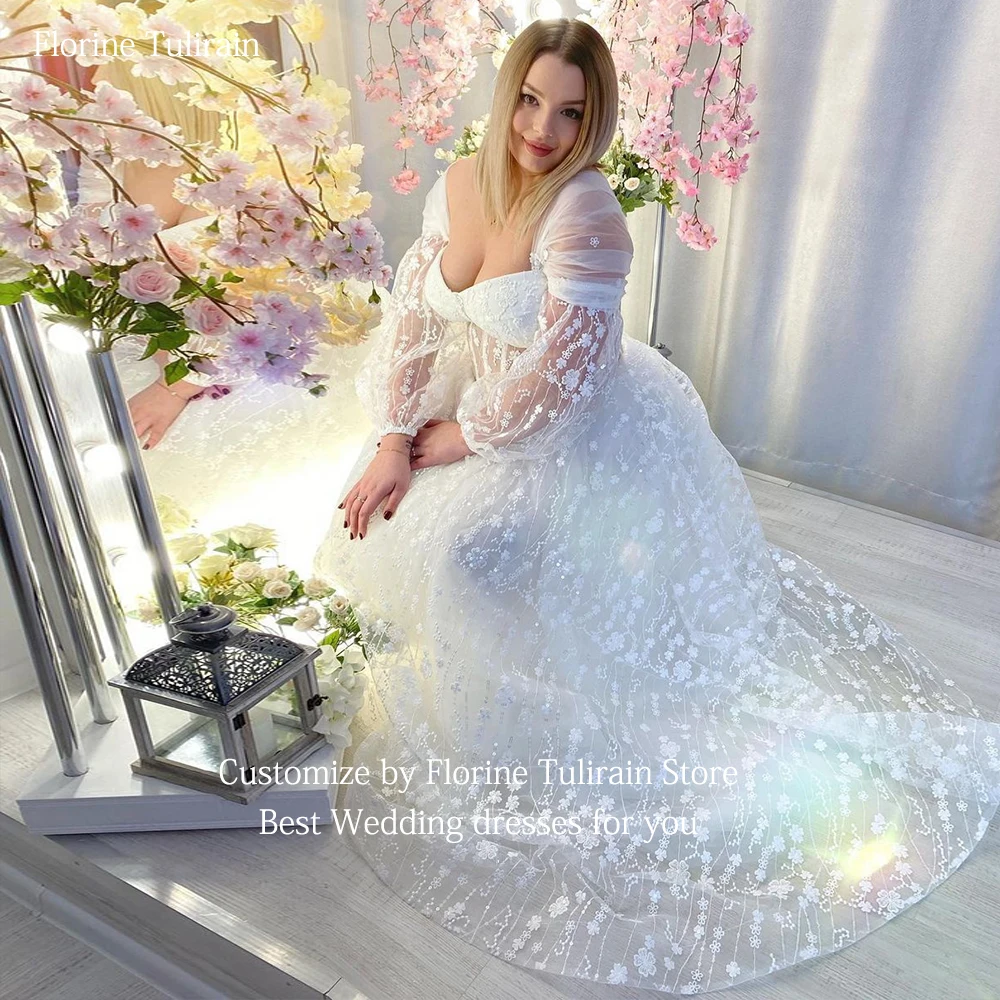 Bespoke Robe De Mariée with Sexy DeepV-Neck Elegant Puff Sleeves A-line Floor-Length Court Train Wedding Dresses for Brides 2023