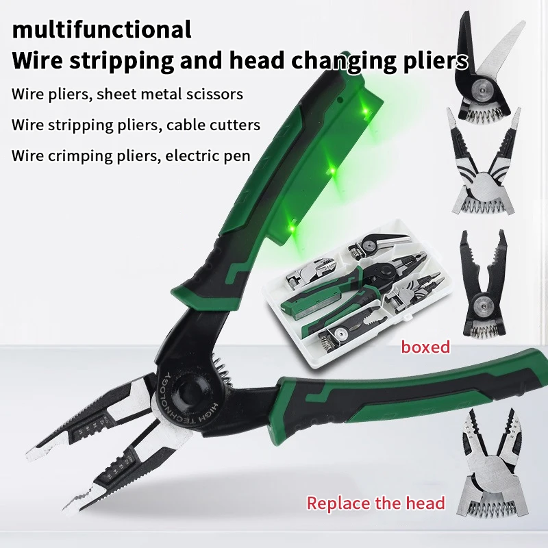 

6-In-1 Multifunctional Pliers Set Interchangeable Wire Pliers Multi-Head Pliers Electricity Test Type Wire Stripper Wire Cutting