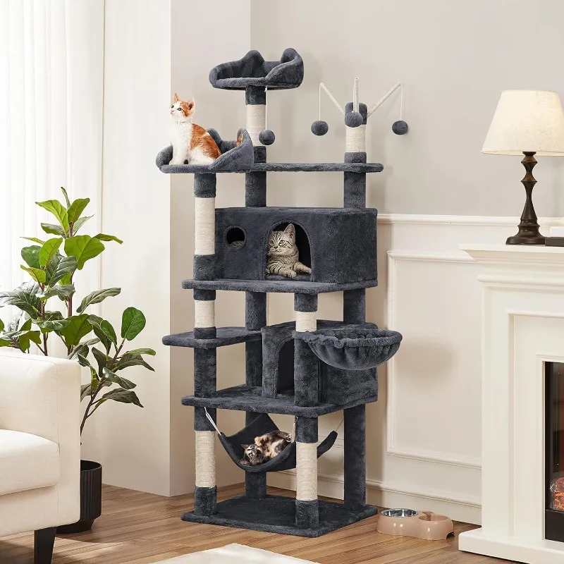 Cat Tree, 67in Cat Tower for Indoor Cats, Multi-Level Cat Condos with 3 Removable Teaser Sticks, Activity Center Furniture