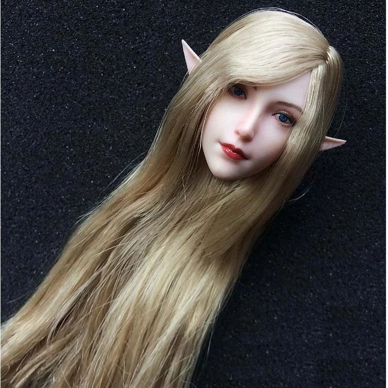 SET043 1:6 Scale Model Elf Head Sculpt With Replaceable Ear Blonde Hair Girl Toy For 12Inch Female Action Figure Body Collection