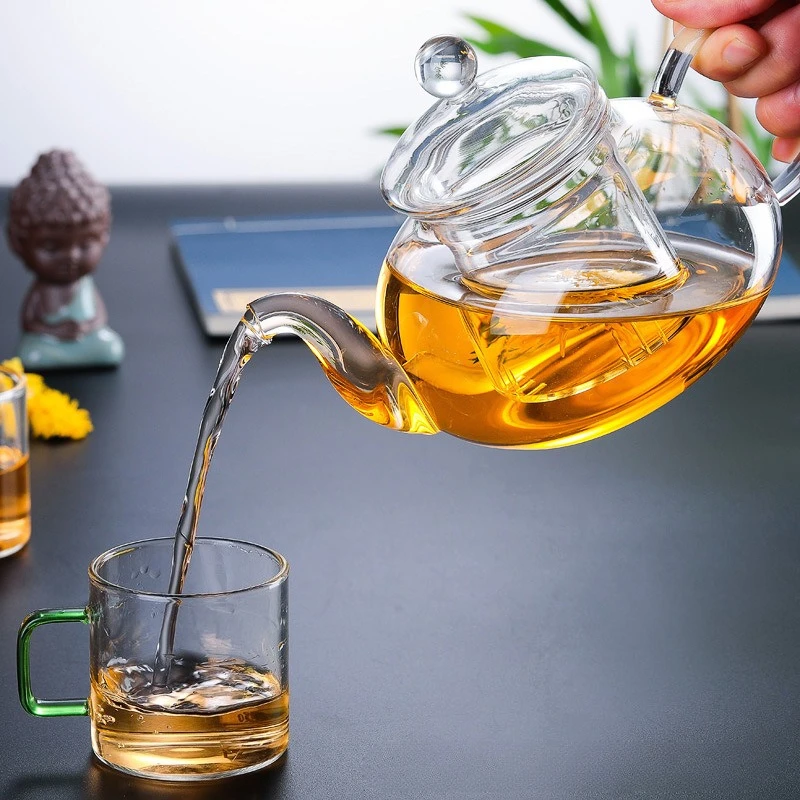 Multi Capacity 400ml/1000ml Filter Resistant Thick Glass Tea Pot, High Borosilicate Glass Flower Tea Pot, Heatable Glass Tea Set
