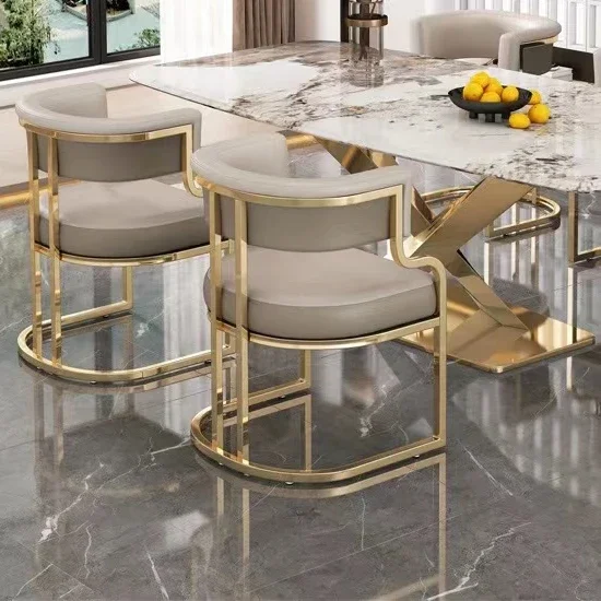 for Light luxury leather dining restaurant chairs combination high-end hotel sofa chair nail salon makeup stool