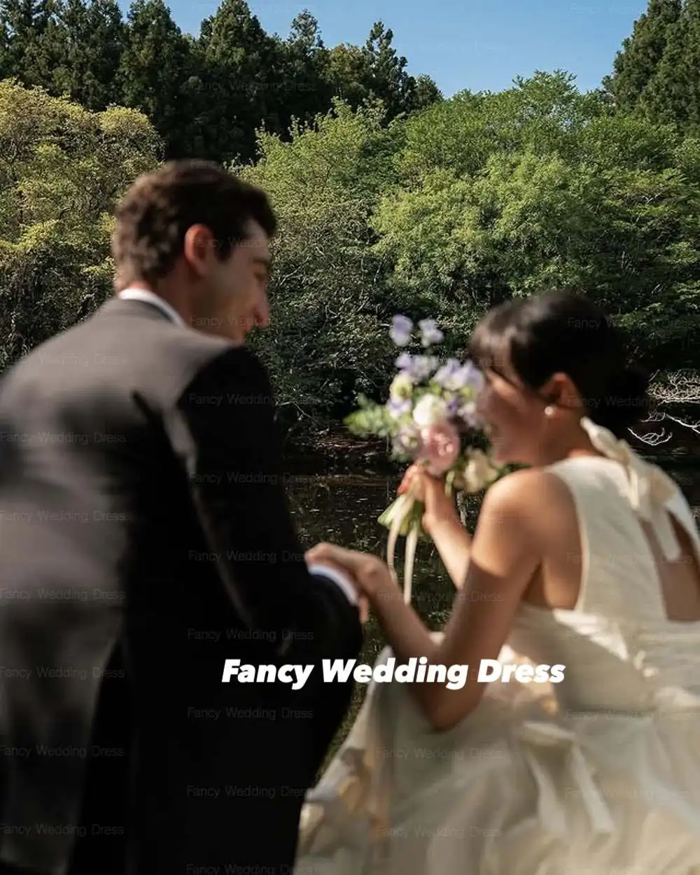 Fantasia princesa arco vestido de casamento uma linha tafetá coreia vestidos de festa à noite o pescoço até o chão sem mangas personalizado