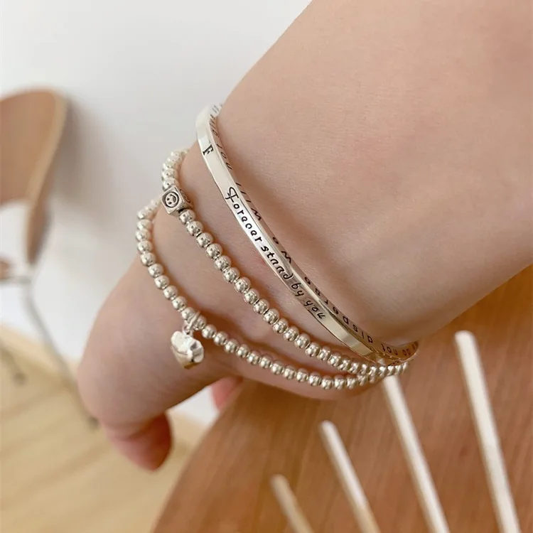 MEETSOFT Armbänder aus 925er-Sterlingsilber mit Kugel-Herz-Geometrie für Frauen und Mädchen, minimalistisch, elegant, Temperament, edler Schmuck, Geschenk