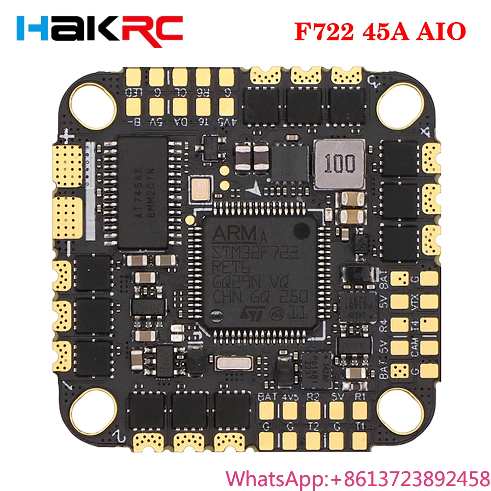 

HAKRC F722 45A AIO Flight Controller ICM-42688P BLHeli_32 128K ESC 2-6S Dual Gyro 25-26.5mm for RC FPV Freestyle Racing Drone