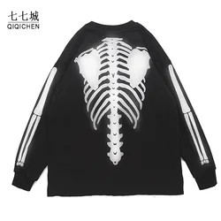 Skeleton Bone Print Sweatshirt Men Reflective Glow Hip Hop Pullover Women Streetwear Harajuku Casual Oversized Punk Hoodies 2021