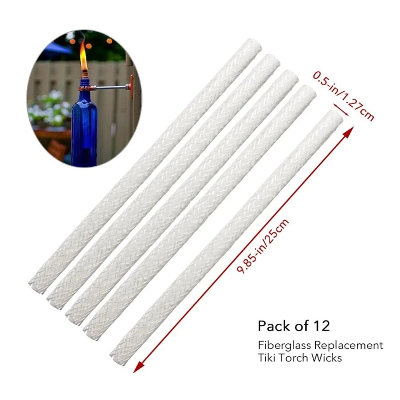 20Pcs 25Cm Fiberglass Wick Fiberglass Torche Wick For Wine Bottle Tiki Torches Patio Lighting Garden Light