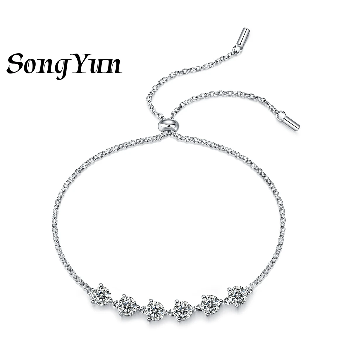 SONGYUN Luxury Jewelry 925 Sterling Silver Bracelet Moissanite Diamond Link Anniversary for Wife Rhodium Plated SYT Patent Bangl
