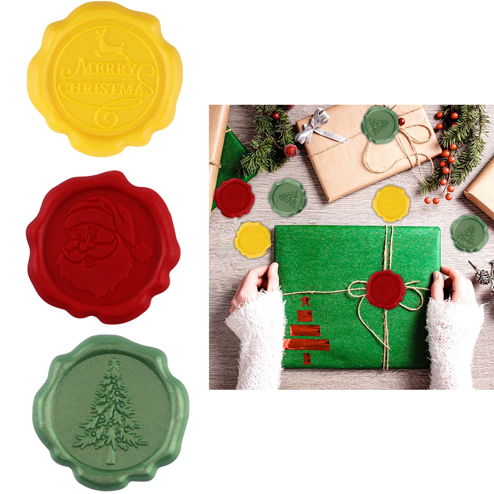 

60pcs/set Wax Seal Stamp Stickers Santa Claus Christmas Tree Merry Christmas Elk Patter Adhesive Wax Seal Finished Goods 2024