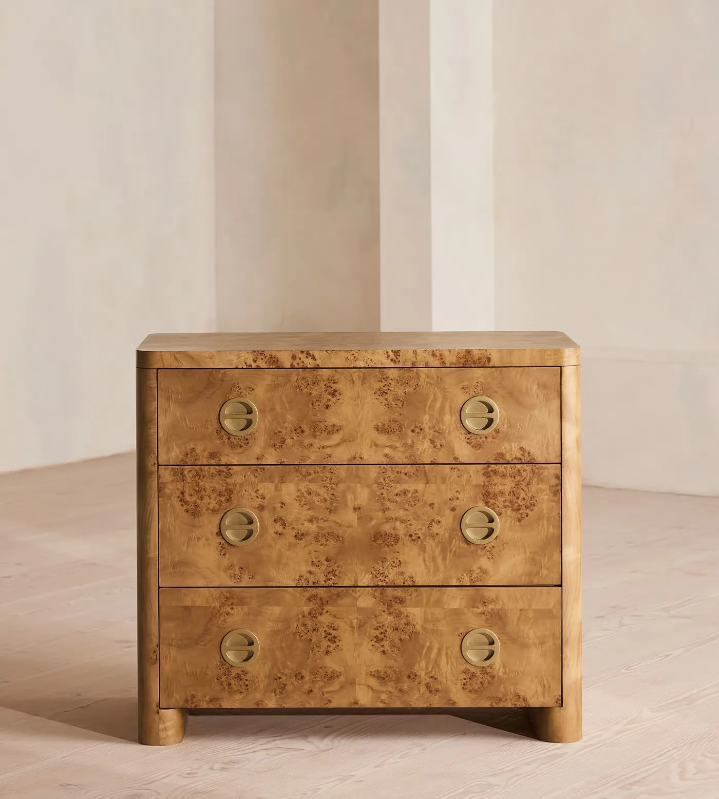 *Luxury  Design Home Nightstand Cabinet Three Drawer Living Bedroom Leisure Burl Wood Dresser