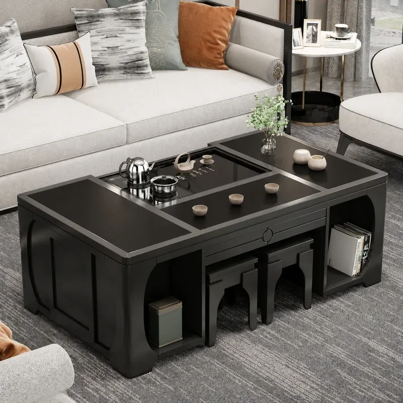 Automatic Solid Wood Intelligent Lifting Kung Fu Tea Table Simple Multi Functional Coffee Table for Home Office Integrated