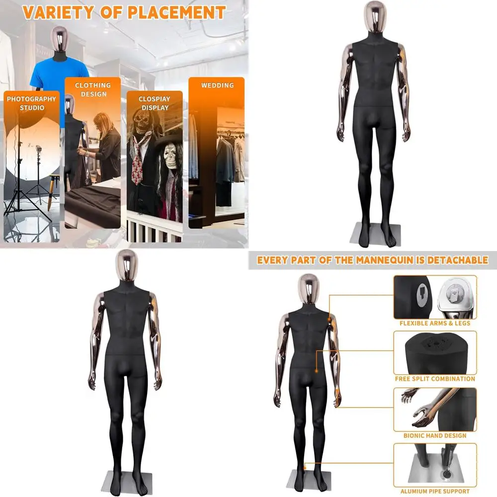 

Adjustable 73 Inch Plastic Full Body Male Mannequin with Detachable Head and Metal Base