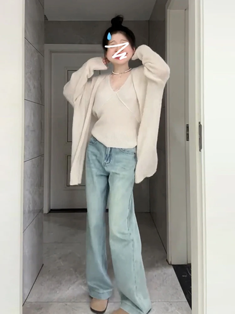 Suéter de malha feminino coreano sle jaet outono inverno novo preguiçoso faion sentimento de alta qualidade versátil camada base cardigã aberto