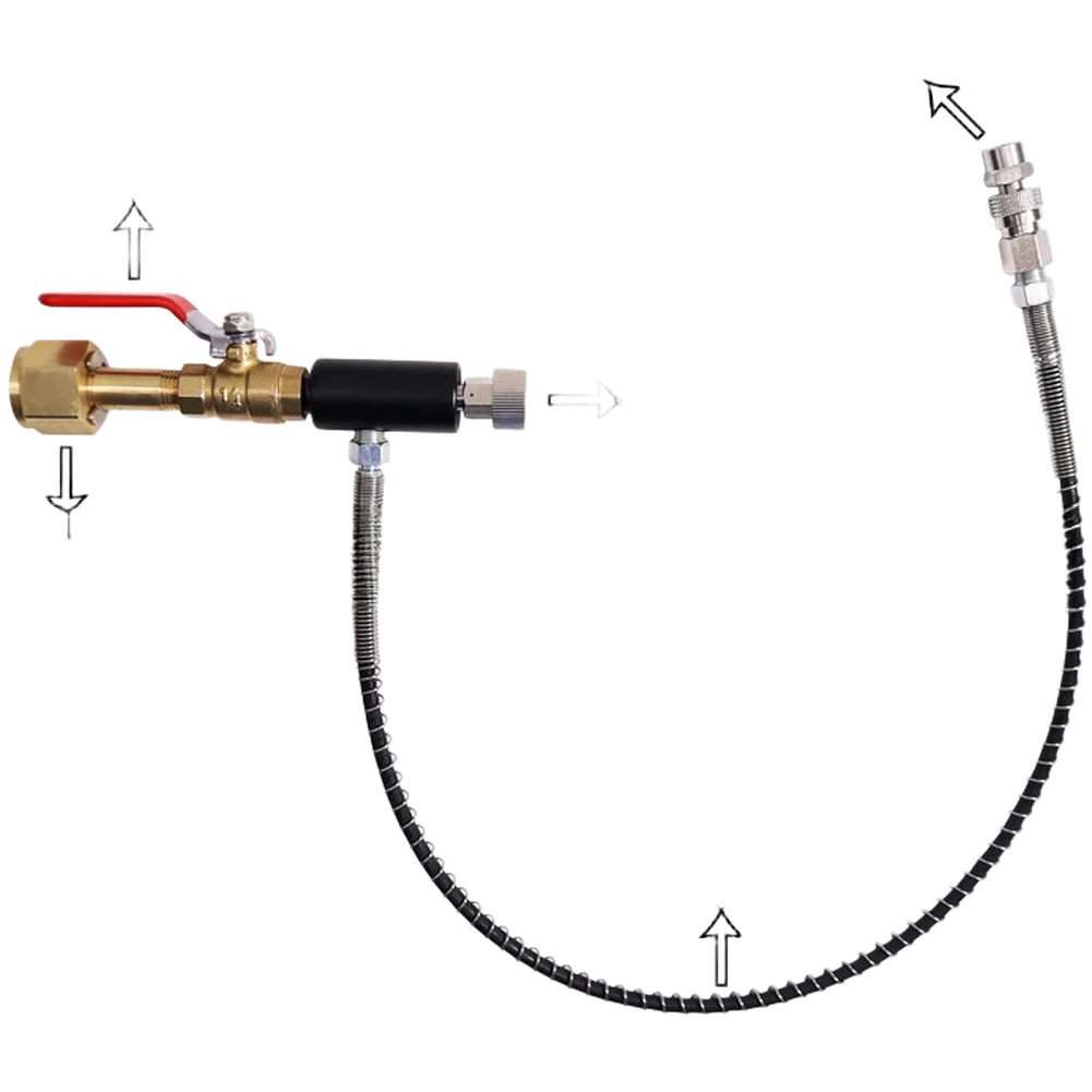 Gas Adapter with 24 Inch Flexible Spring Tube M11 Internal Thread and On Off Valve for High Pressure Gas Transfer Applications