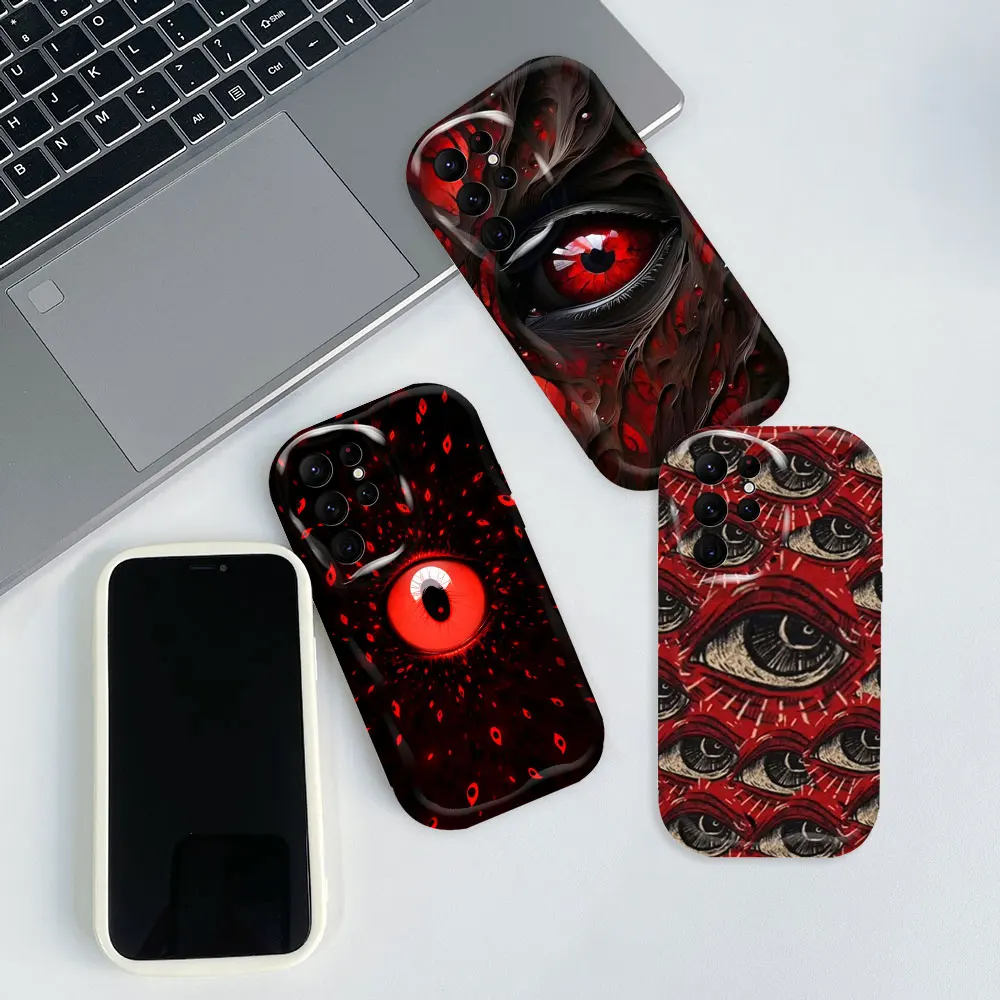 Spooky Scary Black Red Eye 3D Wave Phone Case For Samsung Galaxy S24 S23 S22 S21 S20 Ultra Plus FE A55 A54 A53 A52 A52S 5G Cover