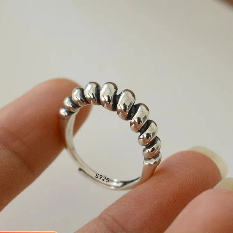 Ringe aus 925er-Sterlingsilber für Damen und Herren, Paar, minimalistisch, handgefertigt, schlicht, Retro-Streifenring, Party-Schmuck, Geschenk, verhindert Allergien