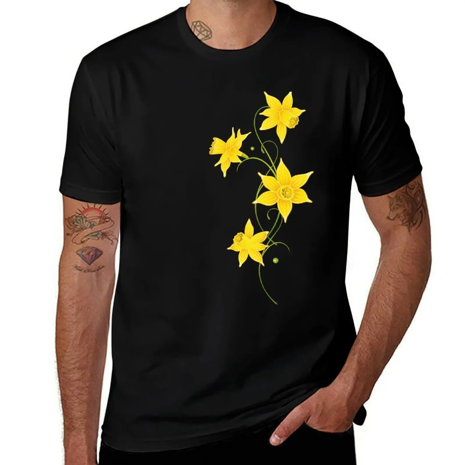 

Filigree Daffodils Flowers. Spring, Easter. T-Shirt cotton t shirt man funny t shirts man