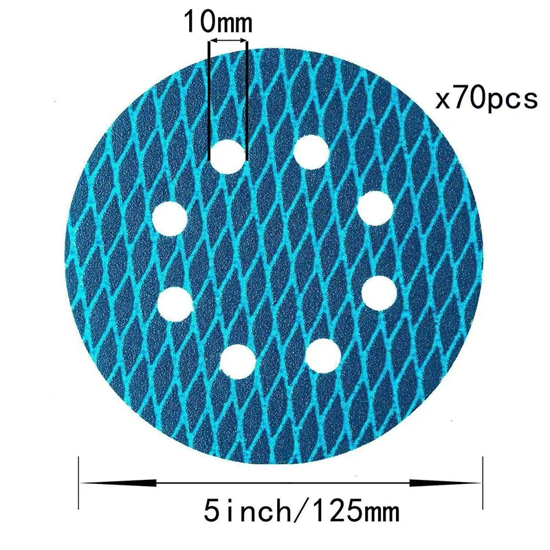 70PCS Anti Clogging Rhombus Sanding Disc Pads 5 Inch 8 Hole Sanding Discs Hook And Loop Orbital Sander Pads