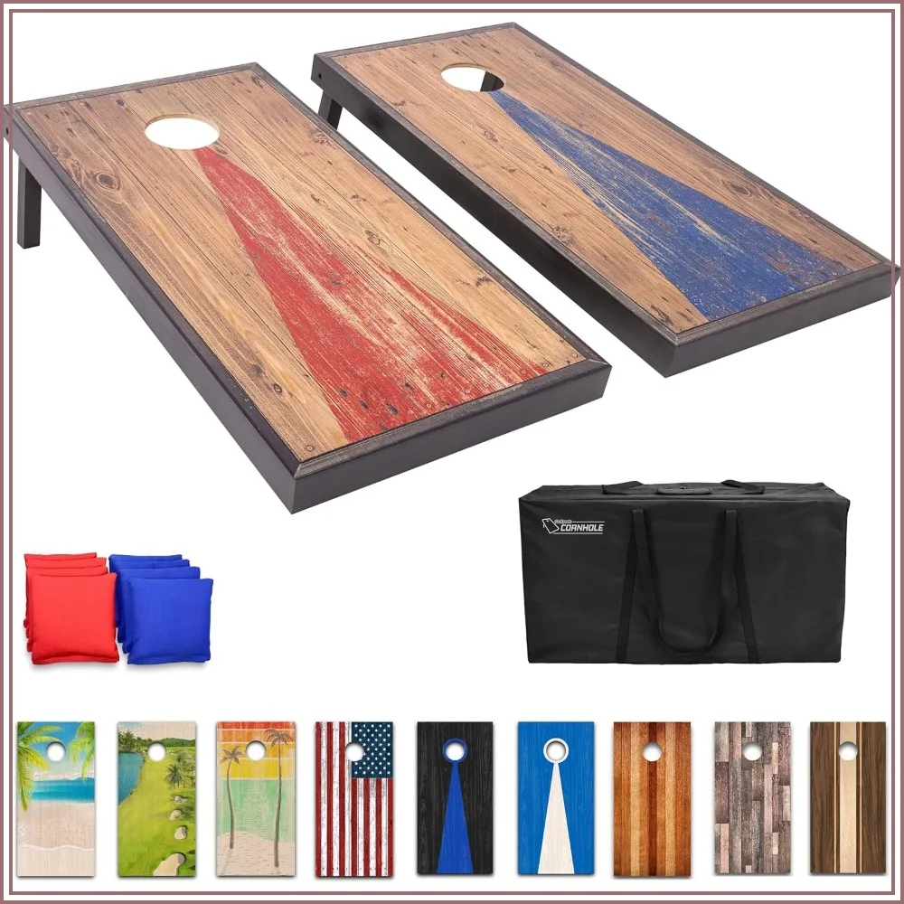 

Regulation 4x2 ft Wood Cornhole Boards Set - 10 Vintage Designs, 8 Bags & Carry Case