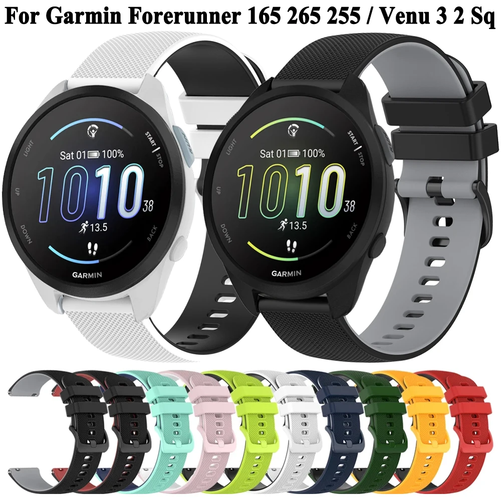 สายนาฬิกาข้อมือซิลิโคน22มม. 20มม. สำหรับ Garmin Forerunner 165 255 265 245 645 55 /venu SQ 2 /vivoactive 5 4 3สายรัดข้อมือ