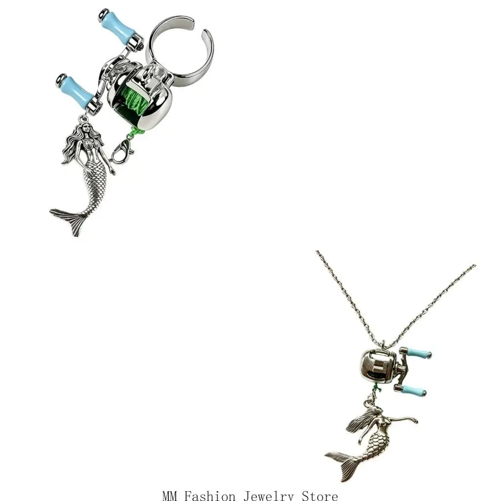 Fishing Gift Mini Reel Necklace Silver Tone Daily Accent Wear D0UB
