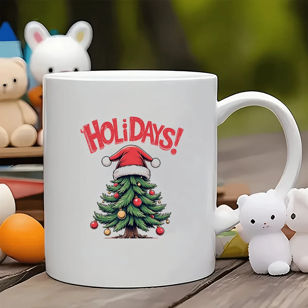 

11oz cartoon Christmas mug kids cup Christmas gift family office coffee mug set whimsical Christmas tree design Santa hat flu