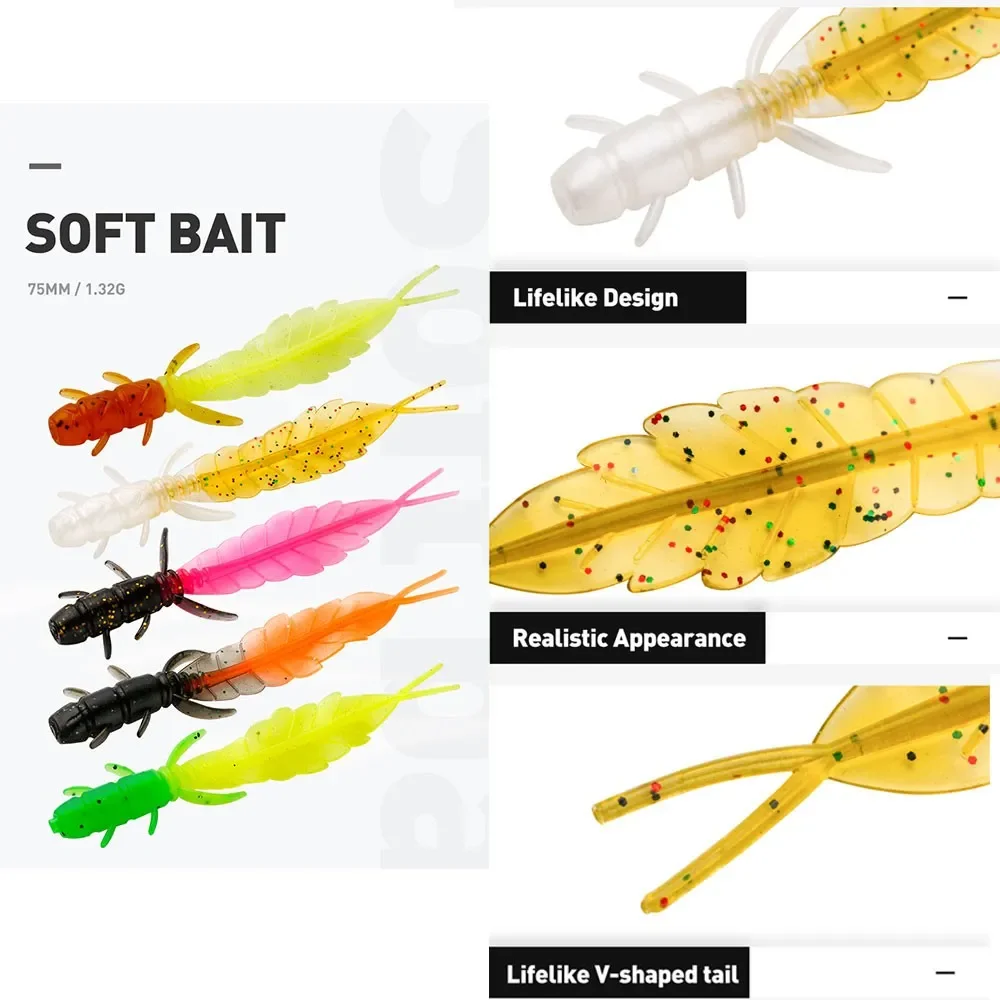 30pcs/lot Soft Bait for Lure Swimbait Artificial Worm Baits 75mm 1.32g With Box Trout Lure Silicone Freshwater Saltwater Pesca