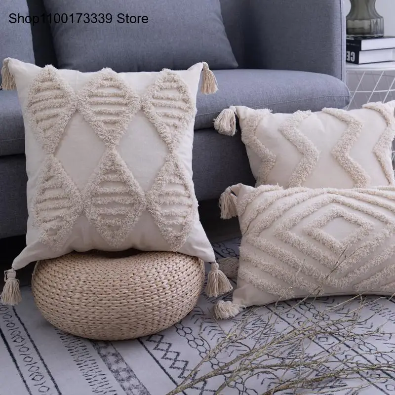 [Only Include Pillowcase] Bohemian Nordic Plush Sofa Modern Pure Color Simple Living Room Pillow Cover