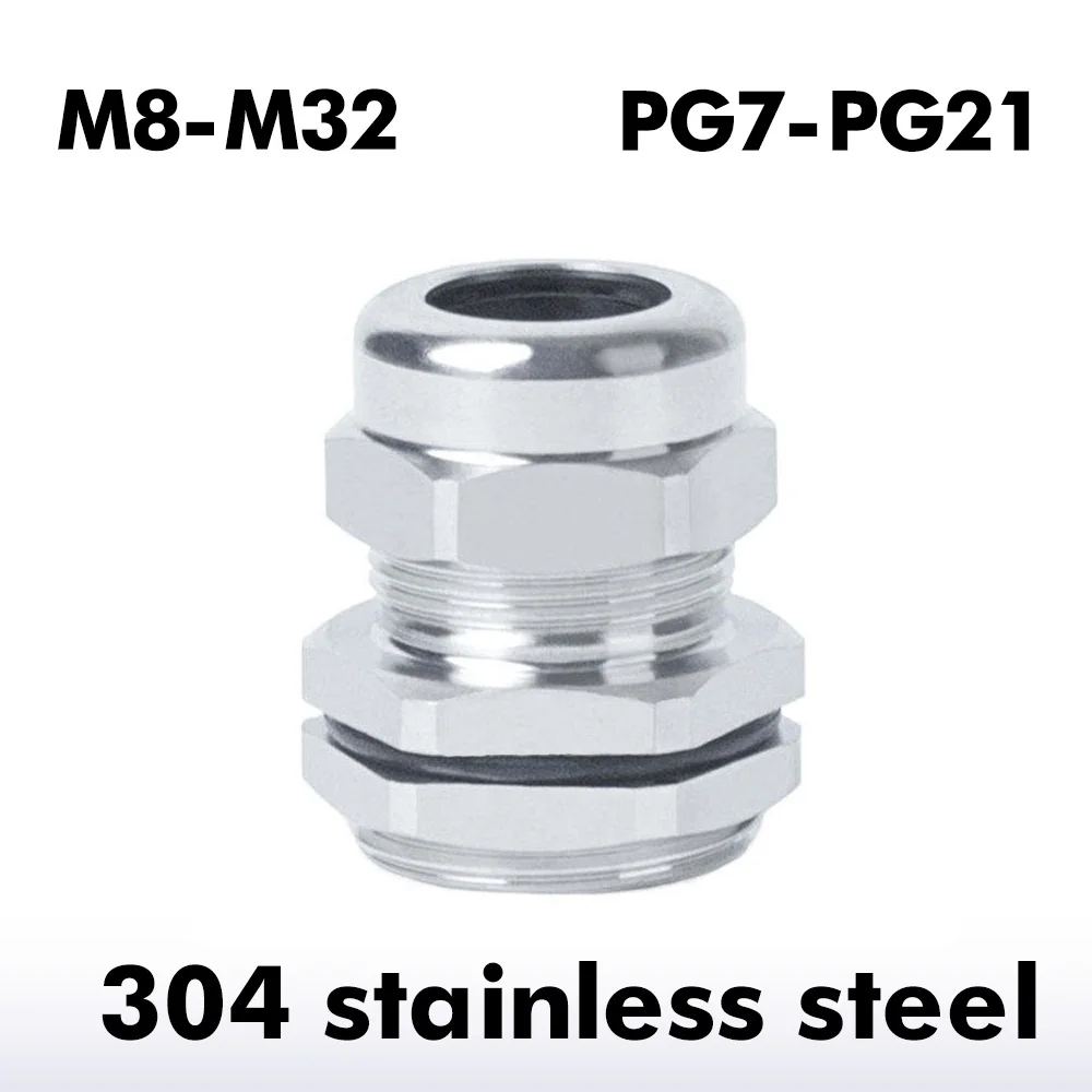 304 Stainless Steel Glands Waterproof Cable Gland IP68 PG7 PG9 PG11 M12 M16 Metal Joint PG13.5 M8 M10 Cable Fixing Seal Joint