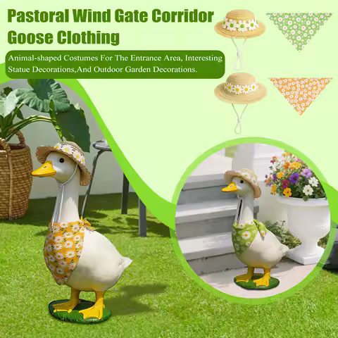 Funny Goose Statue Decoration Set Family Indoor Outdoor Porch Goose Ornament Outfit Household Lovely Creative Pet Clothes
