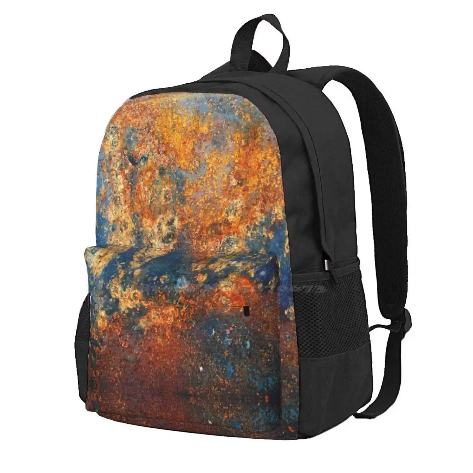 Autumnal Rust Hot Sale Schoolbag Backpack Fashion Bags Rust Texture Metal Stain Red Blue Industrial Urban Abstract Dave David